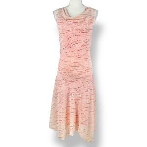 B.i.y.a.y.c.d.a. Women's Vintage Asymetrical Slip Dress Size 10 Dot Beige Pink